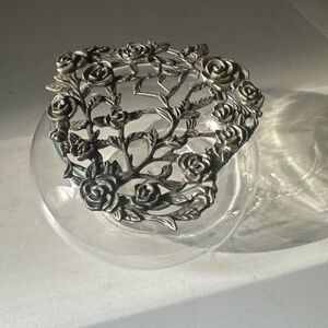 Vintage Potpourri Glass Jar With Designed Roses Metal Lid Gift